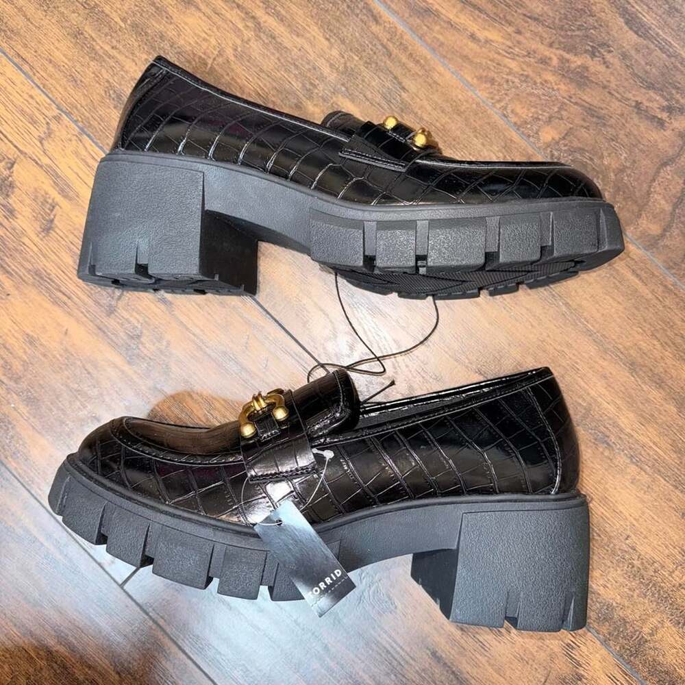 Torrid Chunky Loafer W Hardware Size 10.5 Black Croc Platform Shoes NWT